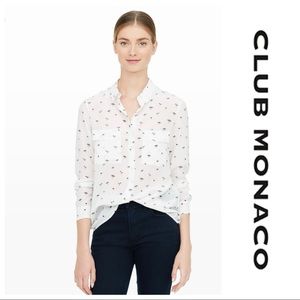 Club Monaco Silk Printed Shirt Women Black Size S